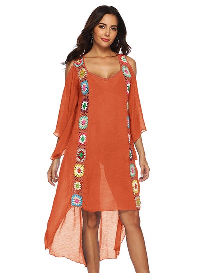 Buy Embroidered Cold Shoulder Cover Up Orange in Saudi Arabia