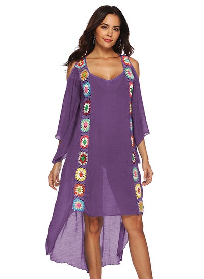 Buy Embroidered Cold Shoulder Cover Up Purple in Saudi Arabia