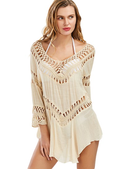 Buy Asymmetrical Hem Bikini Cover Up Beige in Saudi Arabia