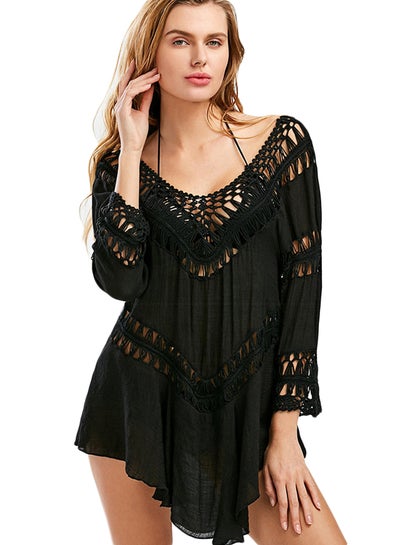 Buy Asymmetrical Hem Bikini Cover Up Black in UAE