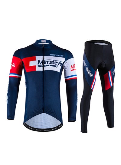 Buy Text Print Cycling Suit Set Navy Blue in Saudi Arabia