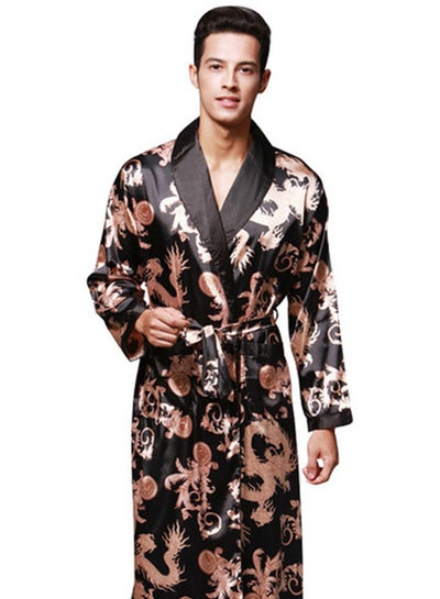 Buy Allover Print Robe Black in Saudi Arabia