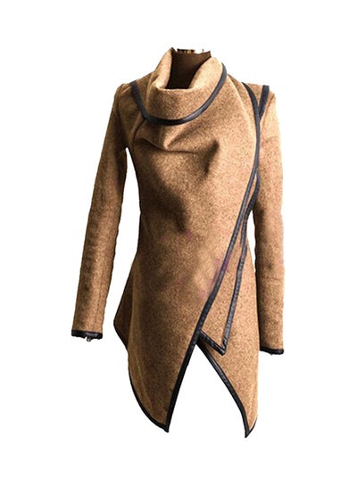Buy Woolen Asymmetric Hem Coat Brown in Saudi Arabia