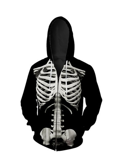 Buy 3D Skeleton Print Hooded Jacket Black in UAE
