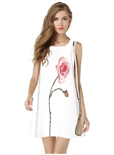 اشتري Flower Print Sleeveless Dress White في السعودية