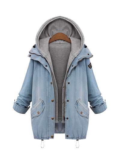 Buy Double Layered Denim Jacket Blue/Grey in Saudi Arabia