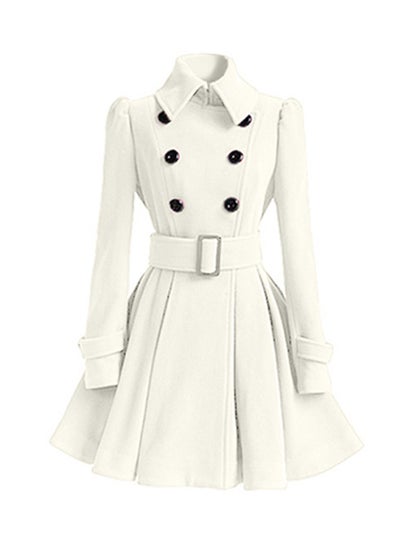 Buy Front Button Detail Belted Long Sleeve Mini Dress White in UAE