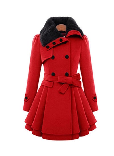 Buy Ruffle Hem Trench Coat Red in UAE