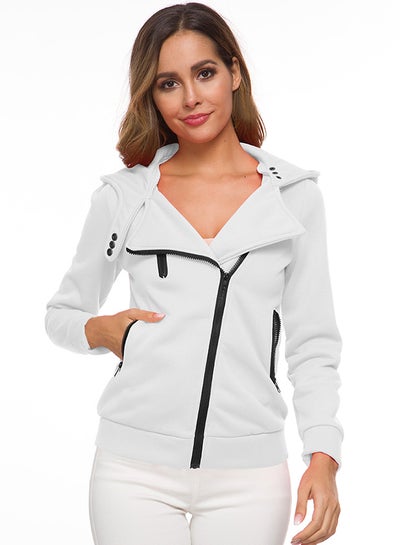 Buy Hooded Zip Through Jacket White in Saudi Arabia