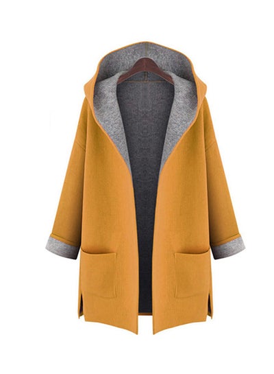 Buy Contrast Detail Long Sleeves Coat Yellow/Grey in Saudi Arabia