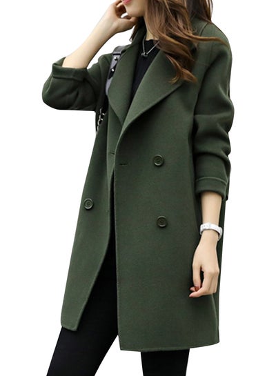 Buy Double Breasted Coat Green in Saudi Arabia