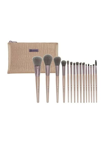 Buy 15-Piece Brush Set With Cosmetic Bag Brown in Egypt