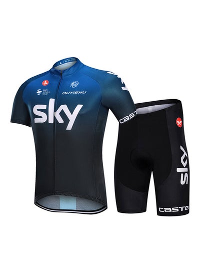 Buy Text Print Cycling Suit Set Blue in Saudi Arabia