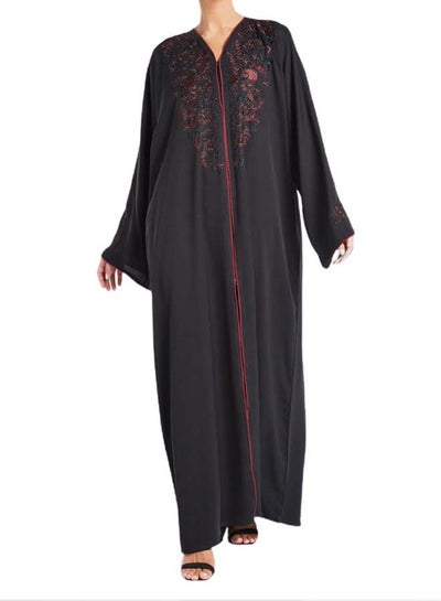 Buy Hand Embroidery Abaya Black/Maroon in UAE