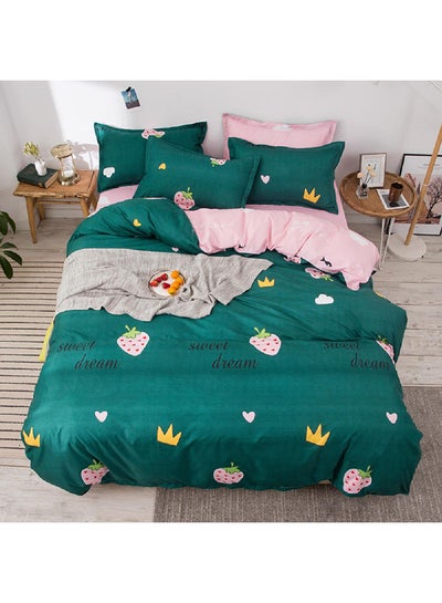 Buy 4-Piece Queen Size Luxurious Cotton And Soft Microfiber Comforter Set (1 Duvet/Quilt Cover, 1 Flat Sheet, 2 Pillowcases) Green in Saudi Arabia