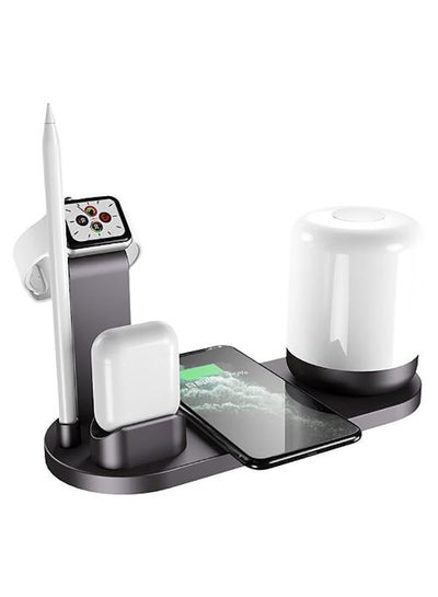 Buy 5 In 1 Wireless Charger Stand With Night Lamp 15W Black in UAE