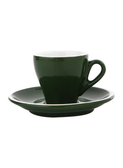 Buy Ceramic Glaze Cup And Saucer Green 180ml in UAE