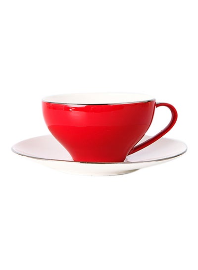 Buy Thin Ceramic Coffee Cup And Saucer Set Red 14.5x14.5x2centimeter in UAE