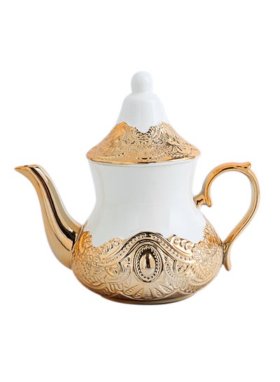 Buy Gold-Plated Ceramic Tea Pot White/Gold 900ml in UAE