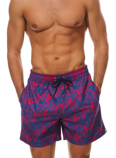 Buy Bird Printed Polyester Beach Shorts Blue/Red in Saudi Arabia