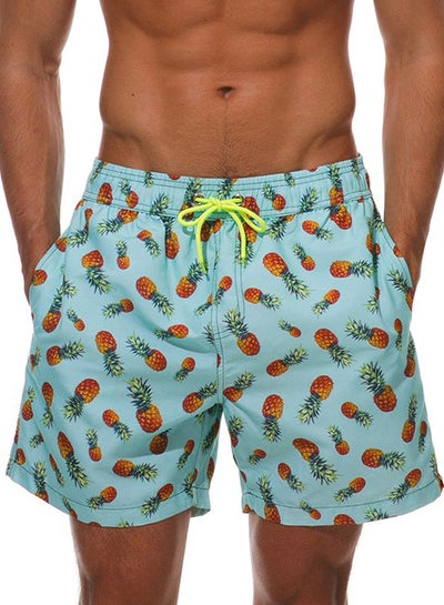 Buy Pineapple Printed Polyester Beach Shorts Blue/Brown/Yellow in Saudi Arabia