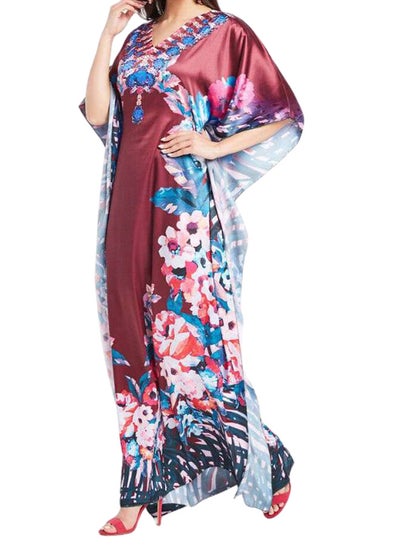 Buy Crystal Batwing Sleeve Printed Kaftan Brown/Blue/Pink in UAE