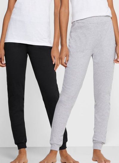 Buy 2-Piece Drawstring Pattern Sweatpants Set Black/Grey in UAE