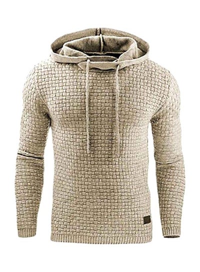 Buy Textured Solid Hoodie Beige in Saudi Arabia