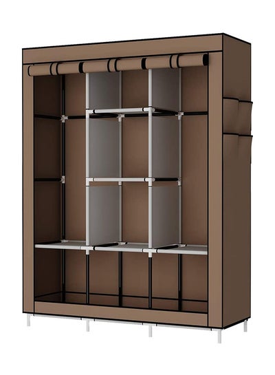 Buy Portable Fabric Canvas Wardrobe With Storage Cupboard Organiser Brown in Saudi Arabia