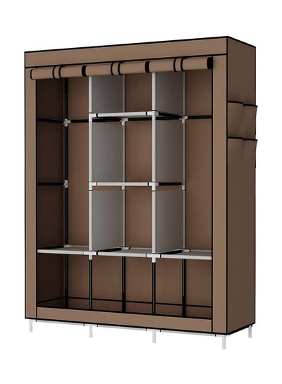 Buy Portable Fabric Canvas Wardrobe With Storage Cupboard Organiser Brown 130x175x45cm in Saudi Arabia