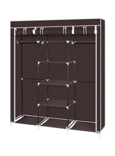 Buy Portable Fabric Canvas Wardrobe With Storage Cupboard Organiser Brown in Saudi Arabia