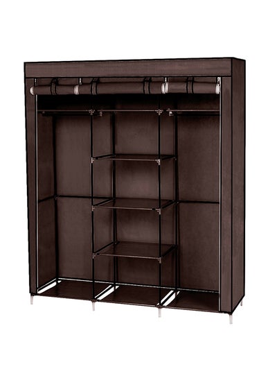 Buy Portable Fabric Canvas Wardrobe With Storage Cupboard Organiser Brown in Saudi Arabia