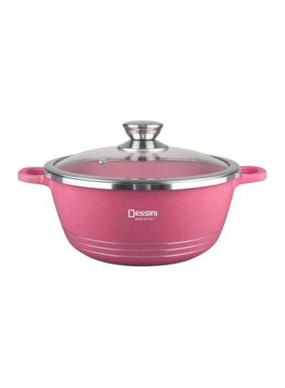 Buy Non-Stick Cooking Pot With Lid Pink/Clear 32cm in UAE