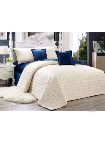 Buy 6-Piece Double Sided Comforter Set microfiber White/Blue King in Saudi Arabia