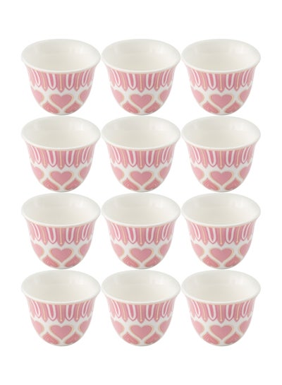 Buy 12-Piece Heart Printed Cup Set Pink/White/Gold 12x80ml in Saudi Arabia