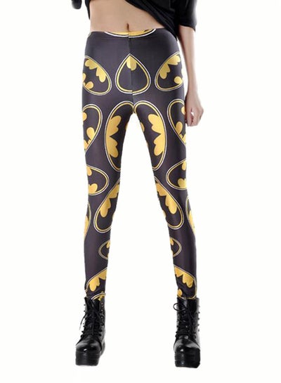 Buy Printed High-Waist Leggings Black/Yellow/White in UAE