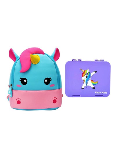 Eazy Kids 6 & 4 Convertible Bento Lunch Box w/ sandwich cutter- Unicorn  Pink