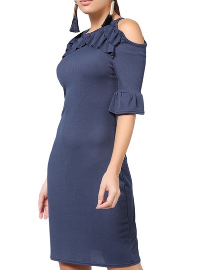 Buy Jersey Bell Sleeve Bodycon Dress Navy in UAE