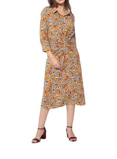 Buy Mustard Floral Knotted Shirt Dress Yellow in UAE