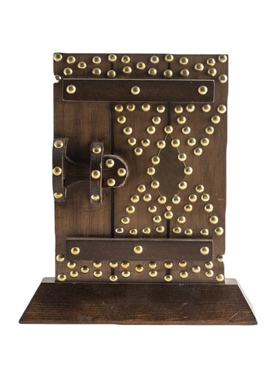 Buy Decorative Wooden Door Box Brown/Gold 25x20cm in Saudi Arabia