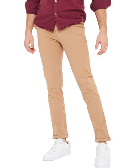 Buy Slim Fit Folded Hem Chinos Beige in Saudi Arabia