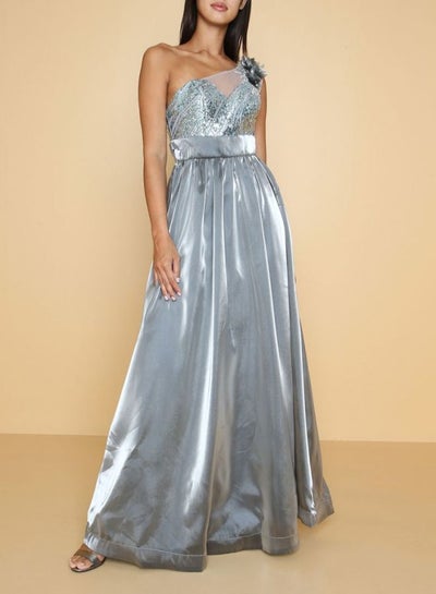 Buy Sequined One Shoulder Dress Grey in Saudi Arabia