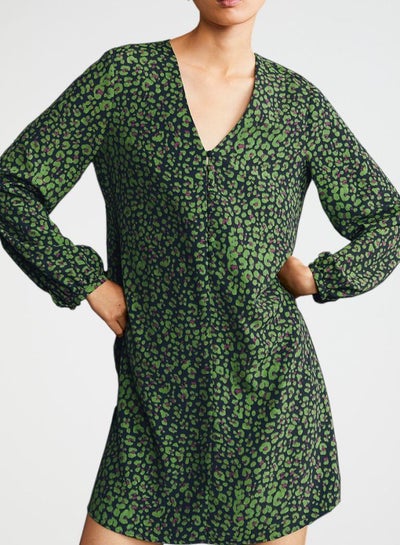 Buy Printed Crepe Dress Green in UAE