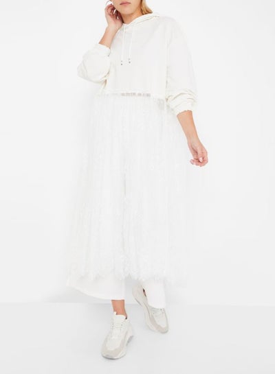 اشتري Lace Paneled Hoodie Off-White في السعودية