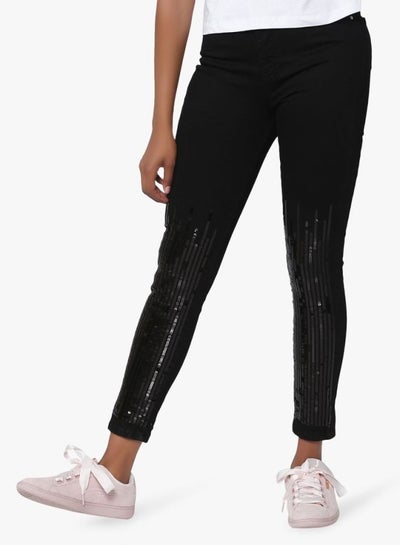 Buy Sequin Detail Skinny Jeans Black in UAE