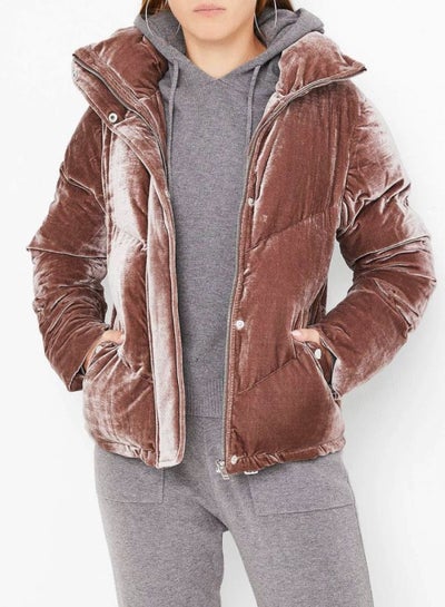 Buy Long Sleeves Puffer Jacket Brown in UAE