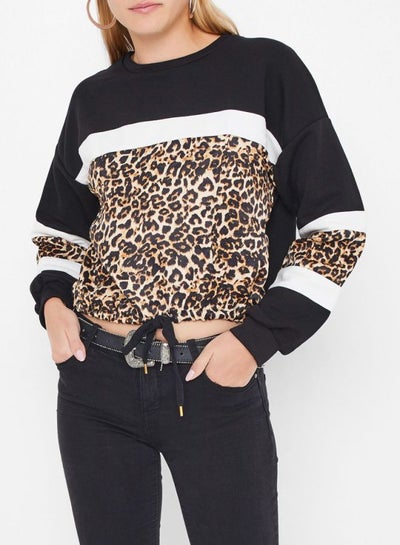 Buy Leopard Print Sweatshirt Black/Yellow/White in UAE