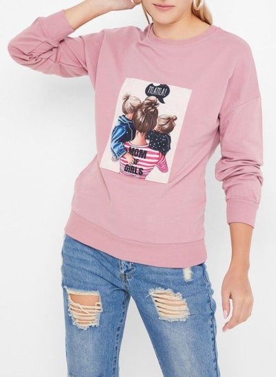 Buy Printed Long Sleeves Sweatshirt Pink/Brown/Black in Saudi Arabia