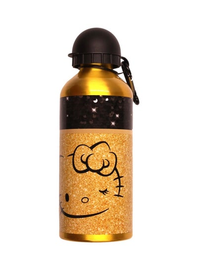 Buy Printed Aluminium Water Bottle Gold/Black 600ml in Saudi Arabia