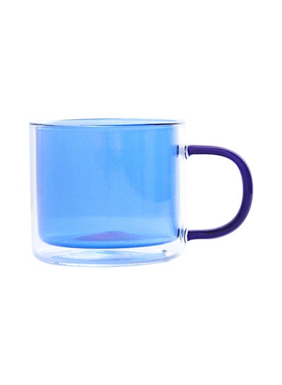 Buy Double Glass Cup With Handle Blue in UAE